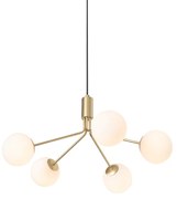 Moderno candeeiro suspenso dourado com vidro opalino 5 luzes - Coby Art Deco