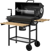 Outsunny Barbecue a carvão carrinho de cozedura com prateleiras dobráveis, termómetro, rodas, espeto giratório elétrico, preto | Aosom Portugal