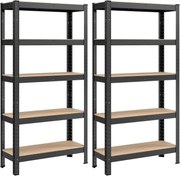 Conjunto de estantes metálicas para garagem com 5 prateleiras. | SONGMICS | 150 x 75 x 30 cm | preto | GLR030B22.