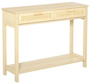 HOMCOM Mesa consola tipo aparador em malha com 2 gavetas e prateleira inferior para o corredor Quarto sala de estar 100x30x76 cm Natural