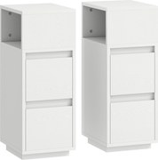 HOMCOM Conjunto de 2 Mesas de Cabeceira com 2 Gavetas e Prateleira Aberta Modernas e que Economizam Espaço, 25x30x65 cm, Branco | Aosom Portugal