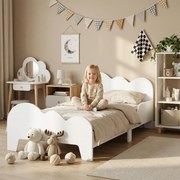 Cama para Crianças 143,5x74,5x56 cm (COLCHÃO NÃO INCLUIDO) Estrutura de Cama Infantil com Desenho de Núvem e Barreira de Segurança Branco