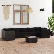 vidaXL 8 pcs conjunto lounge de jardim c/ almofadões vime PE preto