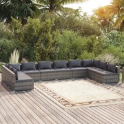 10 pcs conjunto lounge de jardim c/ almofadões vime PE cinzento