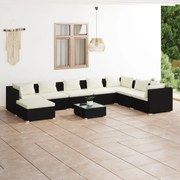 vidaXL 9 pcs conjunto lounge de jardim c/ almofadões vime PE preto