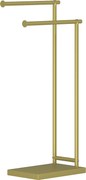 HOMCOM Toalheiro de Pé de 2 Níveis Toalheiro para Casa de Banho com 2 Barras e Estrutura Metálica Estilo Moderno em Forma de L 35,5x20x78 cm Dourado | Aosom Portugal