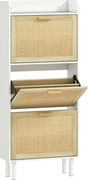 HOMCOM Armário de sapatos 3 portas basculantes prateleira efeito resina trançada design boho 65 x 24,5 x 153 cm branco | Aosom Portugal