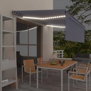 Toldo retrátil manual com estore/LED 4x3 m azul e branco