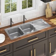 Lava-louças de cozinha com 2 cubas ralo e sifão aço inoxidável