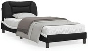 vidaXL Estrutura cama c/ luzes LED 90x200 cm couro artif. preto/branco