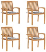 vidaXL Cadeiras de jardim empiháveis c/ almofadões 4 pcs teca maciça