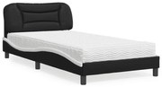 vidaXL Cama com colchão Hvar 100x200 cm couro artificial preto e branco