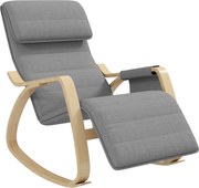HOMCOM Cadeira de Baloiço com Apoio para os Pés Ajustável em 5 Posições, Bolso Lateral, Apoios de Braços em Madeira e Apoio de Cabeça, Cinzento | Aosom Portugal