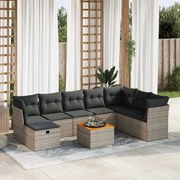 vidaXL 9 pcs conjunto sofás p/ jardim com almofadões vime PE cinzento