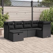 vidaXL 6 pcs conjunto sofás de jardim c/ almofadões vime PE preto