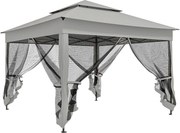 Outsunny Tenda Dobrável Exterior 325x325x270 cm Tenda de Jardim com Teto Duplo Rede Mosquiteira Amovível e Bolsa de Transporte Cinzento | AOSOM Portugal