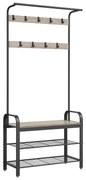 Cabideiro com banco e prateleiras para calçados oferece espaço adicional | VASAGLE | 84 x 33,7 x 183 cm | greige|preto | HSR400B02.