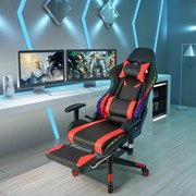 Cadeira Gamer com luzes LED RGB giratória ergonômica com apoio de braço de altura ajustável Suporte de mesa retrátil Vermelha