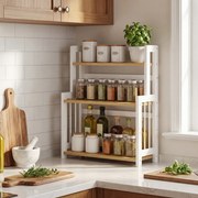 Suporte para especiarias em bambu para cozinha 18 x 41 x 53 cm , prateleira de arrumação com 3 níveis tom de carvalho natural