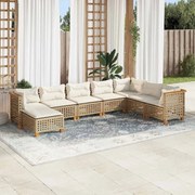 vidaXL 8 pcs conjunto de sofás p/ jardim com almofadões vime PE bege