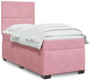 vidaXL Cama com molas/colchão 90x200 cm veludo rosa