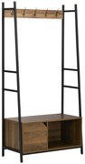 HOMCOM Móvel Cabide de Entrada com Sapateiro Banco 5 Ganchos Armário e Prateleira Aberta 84x40x169cm Marrom Rústico | Aosom Portugal