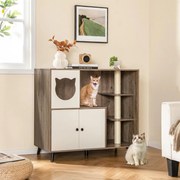 Móvel 5 em 1 para caixa de areia gatos 100 x 51 x 91 cm com 3 postes de sisal para arranhar, suporte com 5 pés metálicos Cinza + Branco