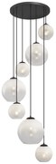 Candeeiro suspenso moderno preto com vidro branco redondo 7 luzes - Misty