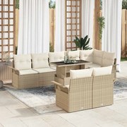 vidaXL Conjunto de Sofá de Jardim 9 Peças com Almofadas Bege em Rattan Sintético