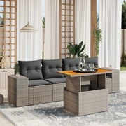 vidaXL 5 pcs conjunto sofás de jardim c/ almofadões vime PE cinzento