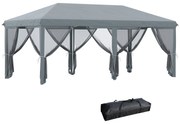 Outsunny Tenda Dobrável 585x295x270 cm Jardim com Mosquiteiros Bolsa Transporte Estrutura Aço Resistente Intempéries Cinza | Aosom Portugal