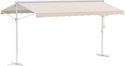 Outsunny Toldo de Dupla Inclinação Retrátil Inclinação Ajustável Aço Branco Poliéster Impermeabilizado Anti UV Bege 4,50x3,40x2,55 m | Aosom Portugal