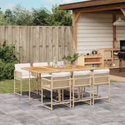 vidaXL 7 pcs conjunto de jantar p/ jardim com almofadões vime PE bege