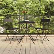 3 pcs conjunto de bistrô dobrável vime PE preto