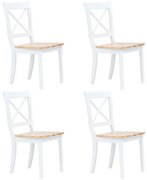 vidaXL Cadeiras de jantar 4pcs seringueira maciça branco/madeira clara