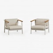 Pack De 2 Cadeirões Em Alumínio E Tecido Bouclé Yervin Bouclé Cores Naturais - Sklum