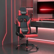 vidaXL Cadeira gaming massagens couro artificial preto e vermelho