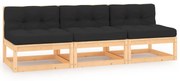 3 pcs conjunto lounge de jardim c/ almofadões pinho maciço