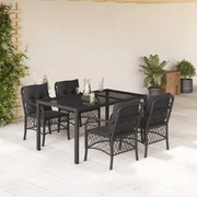 5 pcs conjunto de jantar p/ jardim c/ almofadões vime PE preto