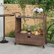 vidaXL Carrinho de bar com gaveta 100x45x97 cm vime PE castanho