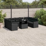 10 pcs conjunto sofás de jardim c/ almofadões vime PE preto