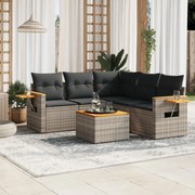 vidaXL 6 pcs conjunto sofás de jardim com almofadões vime cinzento