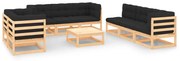 vidaXL 9 pcs conjunto lounge de jardim c/ almofadões pinho maciço
