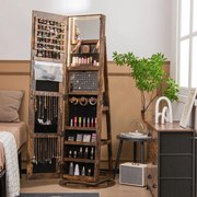 Espelho Guarda Joias rotativos 360° com luzes LED Espelho de corpo inteiro Com Estante 54,5 x 161 cm Castanho Escuro
