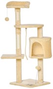 PawHut Árvore de gato com plataformas Cabines Bolas de jogo bege 40x40x114cm | Aosom Portugal