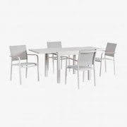 Conjunto De Mesa Retangular 90-180x90 Cm Extensível Em Alumínio Starmi E 4 Cadeiras De Jardim Empilháveis Em Alumínio Archer Gardénia Branco - Sklum
