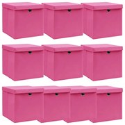 Caixas de arrumação com tampas 10 pcs 32x32x32 cm tecido rosa