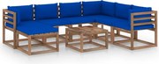 8 pcs conjunto lounge de jardim com almofadões azuis