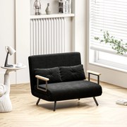 Sofá Cama Convertível em Cama de 2 Lugares Dobrável com Encosto Ajustável em 5 Níveis e 2 Almofadas 102x73x81 cm Preto