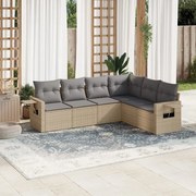 vidaXL 6 pcs conjunto de sofás p/ jardim com almofadões vime PE bege